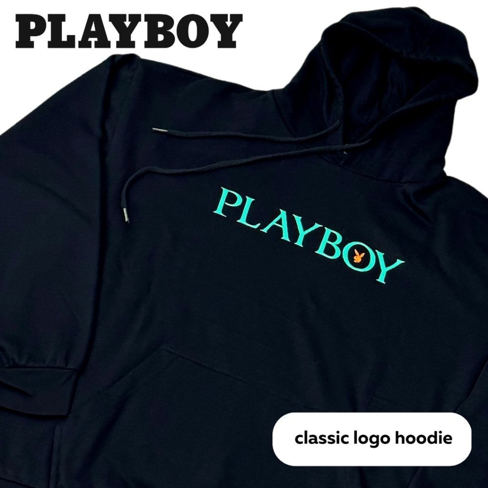 NWT Officially Licensed PLAYBOY Hoodie Black Streetwear Athleisure  Mens M & L